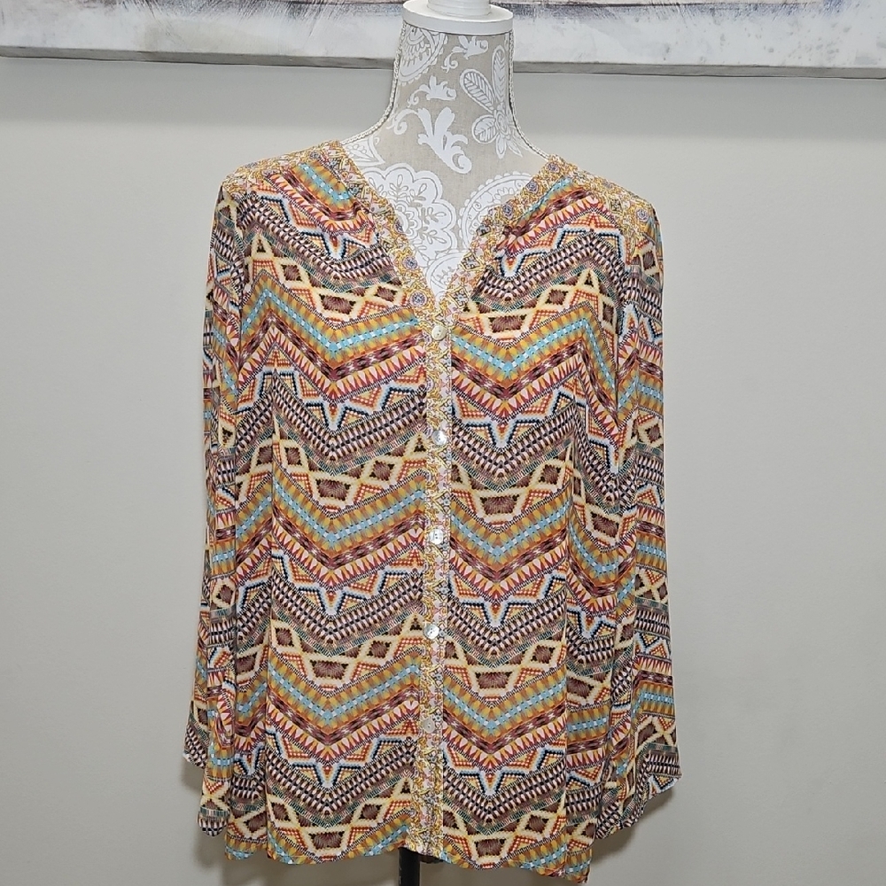 New Directions Colorful Chevron Blouse